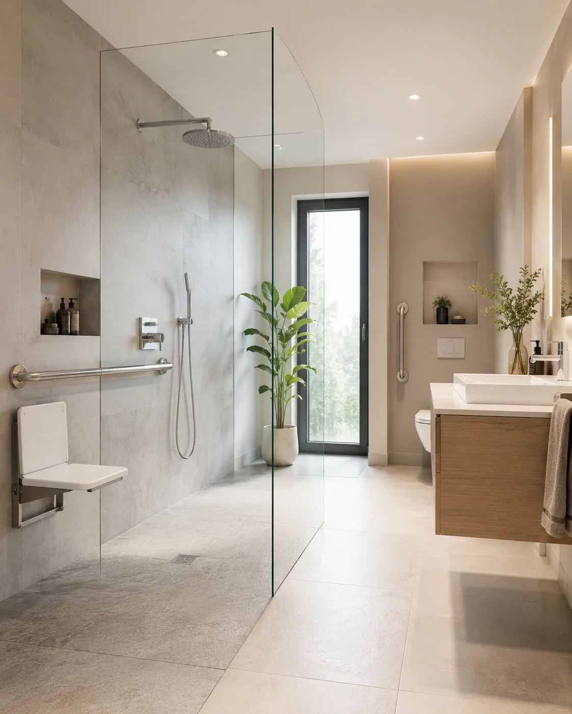 Moderne barrierefreie Dusche mit bodengleichem Zugang Moderne barrierefreie Dusche mit bodengleichem Zugang